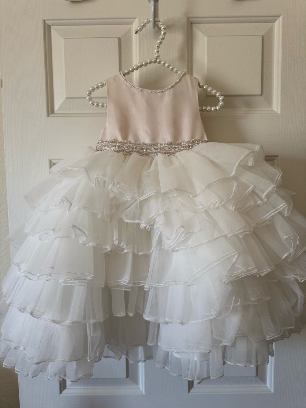 Chantilly Place Pearl-Beaded Ivory & Blush Tiered Tulle Party Dress size 2T